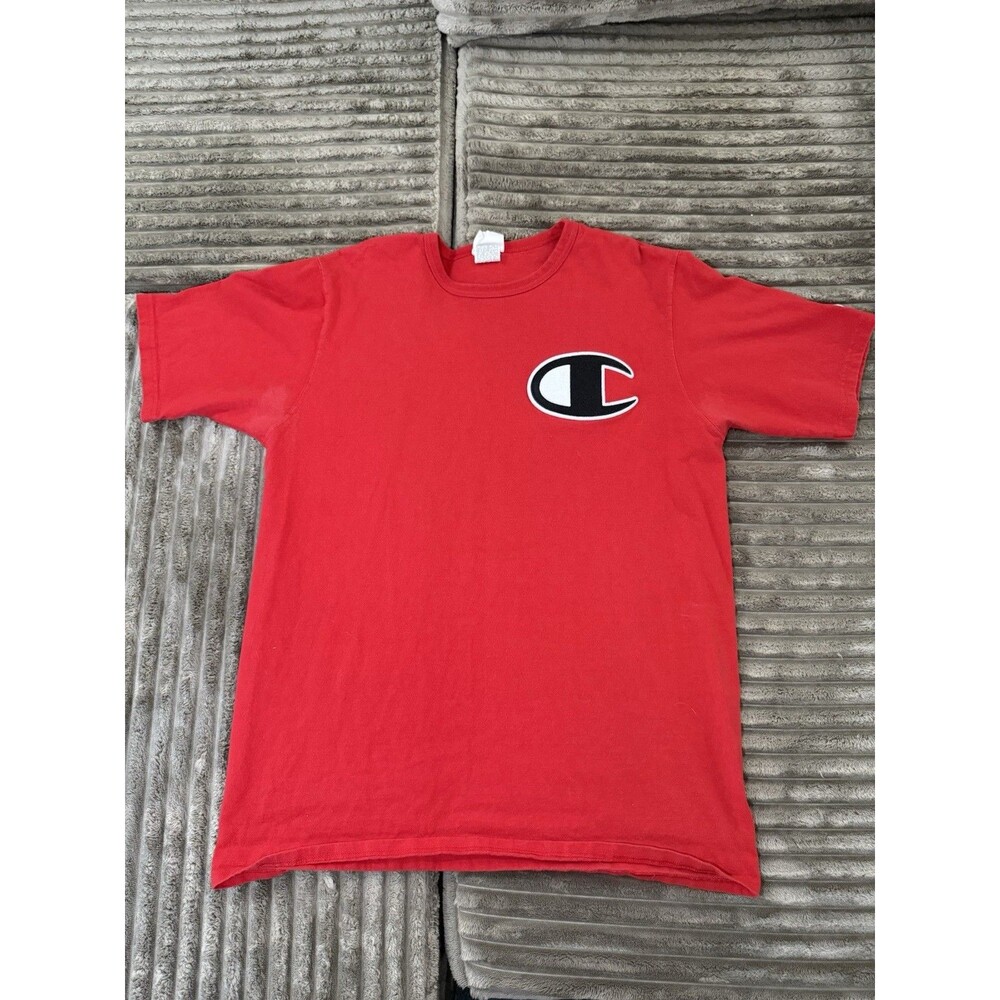 Champion T Shirt Xl Red Big Patch Logo Casual Cotton Mens